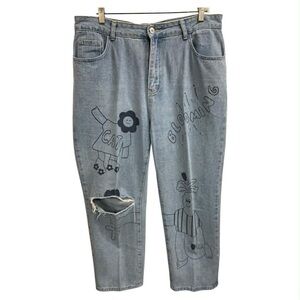 Women's Relaxed Fit Graphic Jeans Size XL